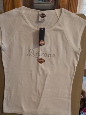 Harley-Davidson White Women's Tank Top with Rhinestone Arizona Script